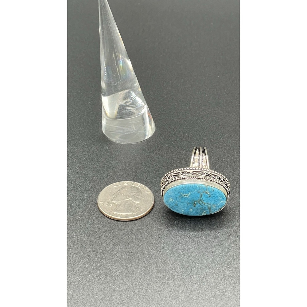 Southwest Sterling Silver Turquoise Oval Ring Size 9 Stamped Sterling 17.58g - Picture 6 of 11